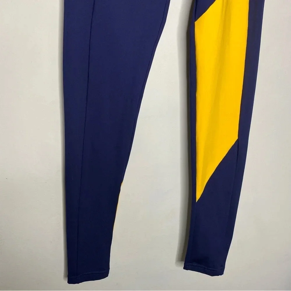 Gymshark Navy Blue Yellow High Rise Asymmetrical Crossover Leggings Size Small